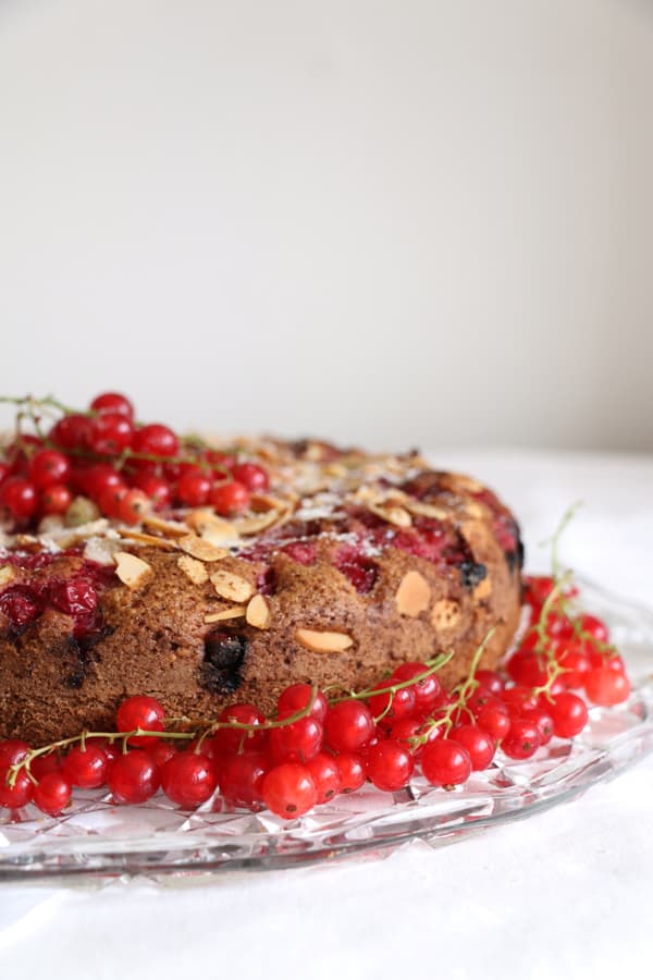 Redcurrant Almond and Buckwheat Cake