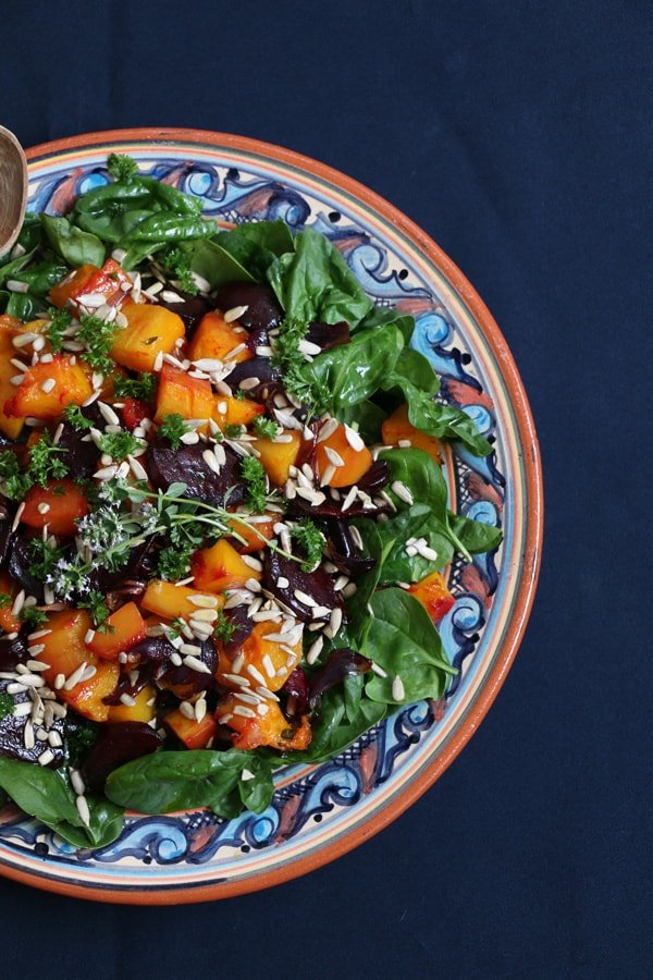Roasted Squash Beetroot Spinach Salad