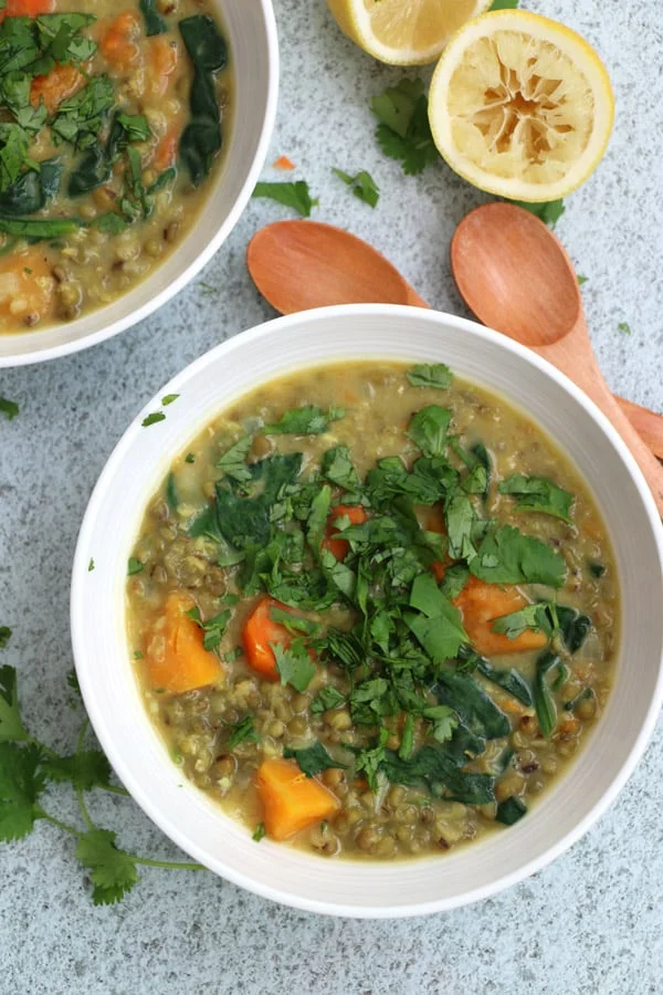 Mung Bean, Squash and Spinach Soup