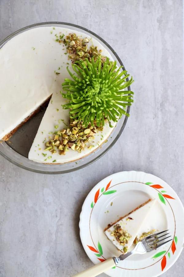 Raw Carrot Cake with Pistachios and Lime Coconut Frosting (grain-free & vegan)