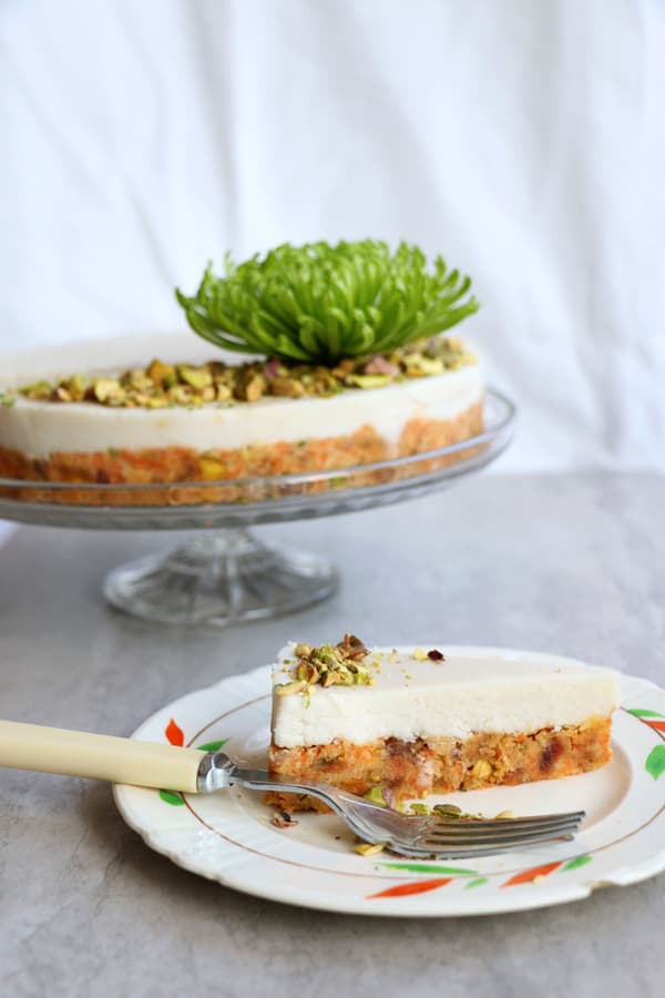 Raw Carrot Cake with Pistachios and Lime Coconut Frosting (grain-free & vegan)