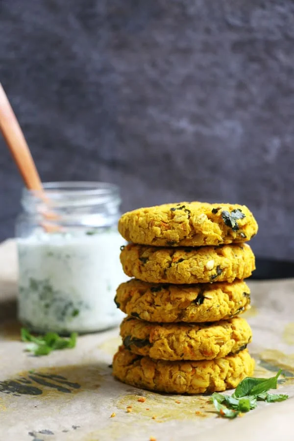 Red Lentil Burgers with Cucumber Raita (gluten-free & vegan)