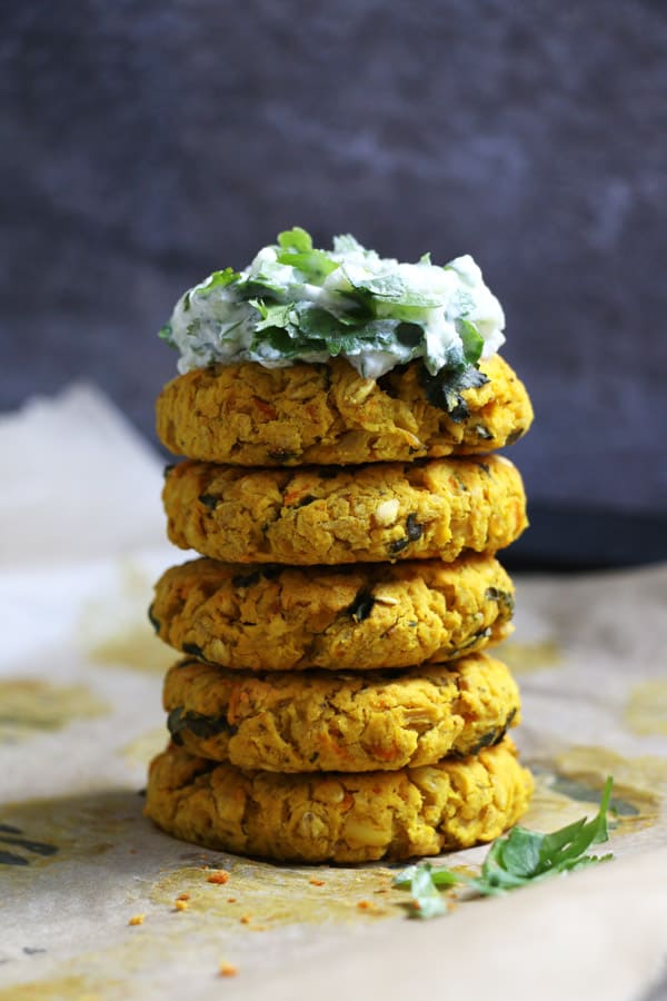 Red Lentil Burgers with Cucumber Raita (gluten-free & vegan)