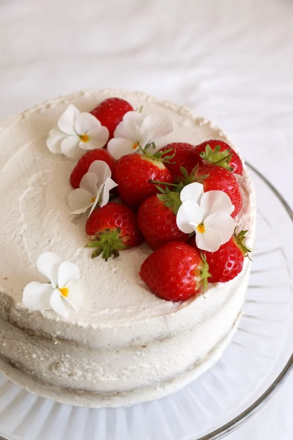 Strawberry Coconut Sponge Cake (gluten-free & vegan)