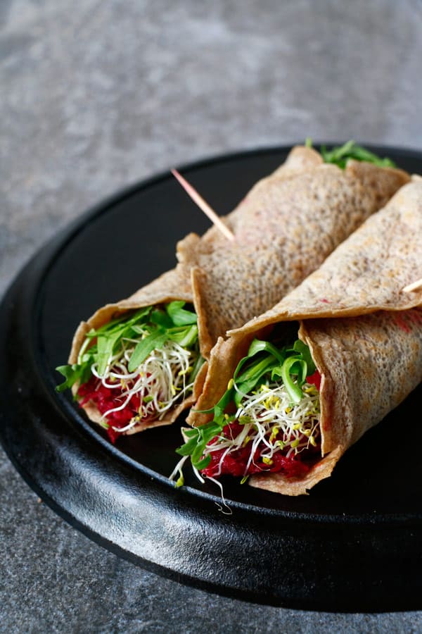 Buckwheat Teff Wraps with Beetroot Dip (gluten-free & vegan)