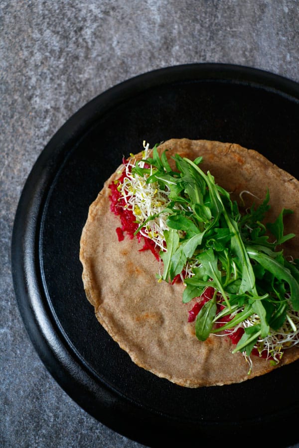 Buckwheat Teff Wraps with Beetroot Dip (gluten-free & vegan)