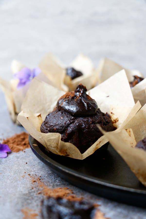 Carob, Walnut and Teff Muffins with Carob Tahini Frosting (gluten-free & vegan)