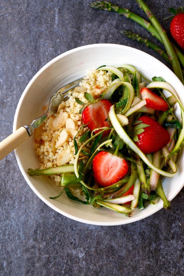Shaved Asparagus Salad with Strawberries and Millet