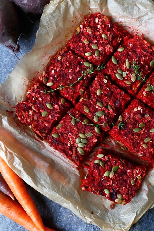 Savoury Beetroot, Carrot and Oat Bake (gluten-free & vegan)
