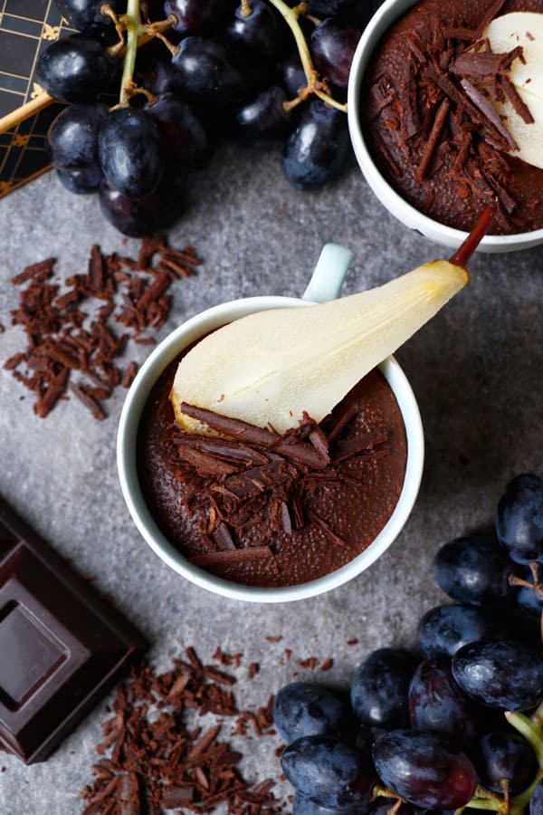 Chocolate Amaranth Pudding with Cardamom Poached Pears (gluten-free & vegan)