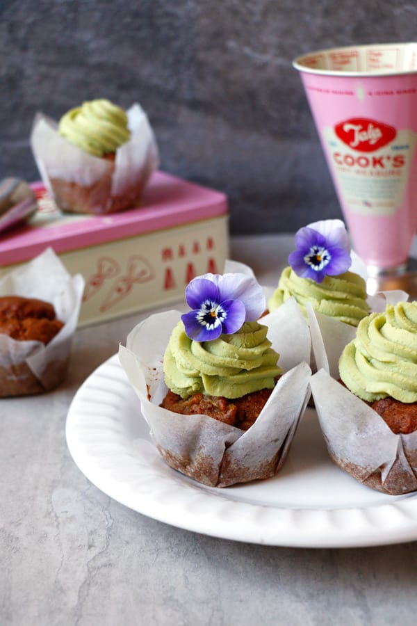 Pear Muffins with Avocado Frosting (gluten-free & vegan)