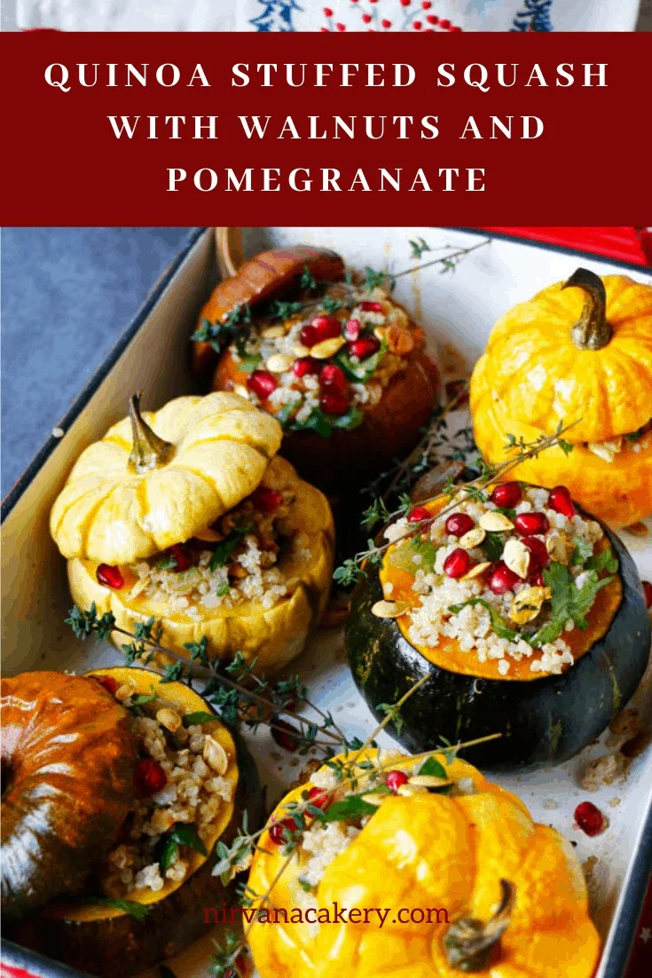 Quinoa Stuffed Squash with Walnuts and Pomegranate