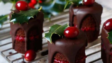 Chocolate Cranberry Christmas Mini Cakes (vegan, gluten-free, nut-free)
