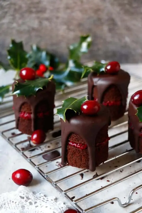 Chocolate Cranberry Christmas Mini Cakes (vegan, gluten-free, nut-free)
