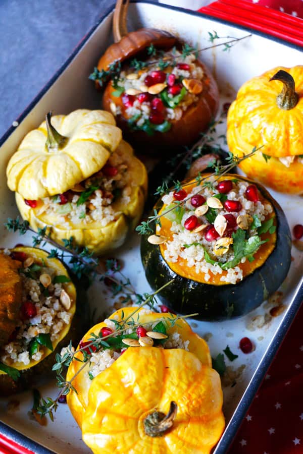 Quinoa Stuffed Squash with Walnuts and Pomegranate (gluten-free & vegan)