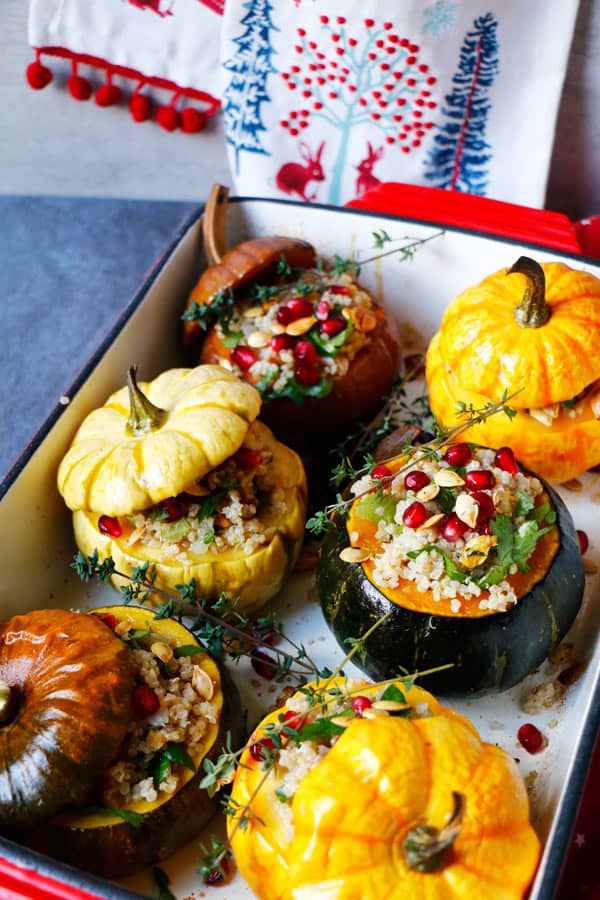 Quinoa Stuffed Squash with Walnuts and Pomegranate (gluten-free & vegan)