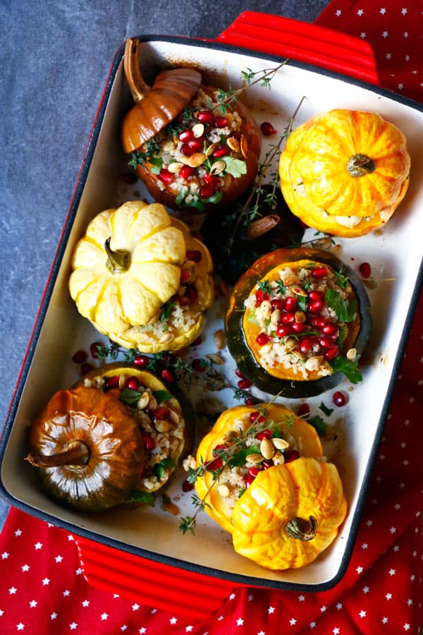 Quinoa Stuffed Squash with Walnuts and Pomegranate