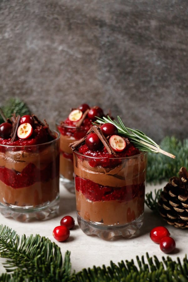 Vegan Chocolate Cranberry Pudding Parfait (gluten-free, nut-free)