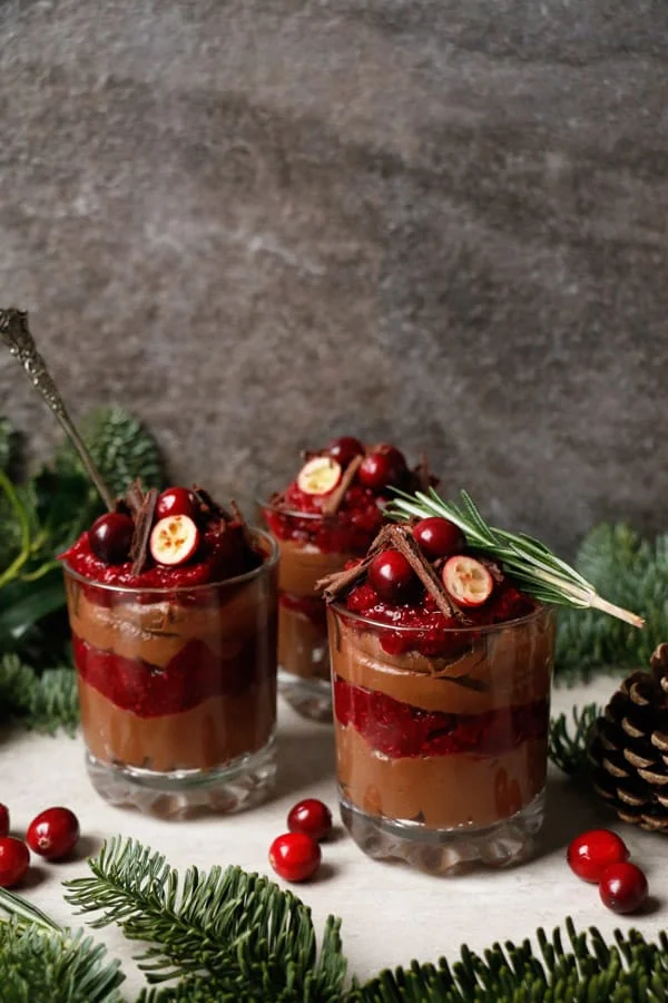 Vegan Chocolate Cranberry Pudding Parfait (gluten-free, nut-free)