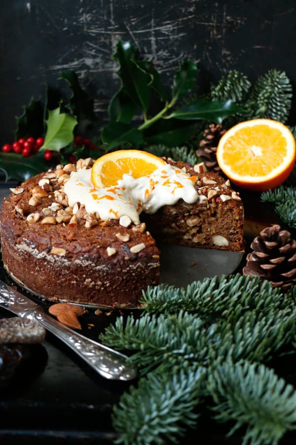 Fruit and Nut Cake with Orange Cardamom Cashew Cream (gluten-free & vegan)