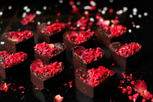 Raspberry Amaranth Chocolate Hearts (vegan)