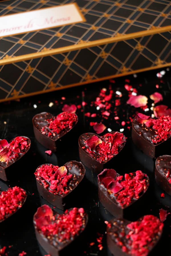 Raspberry Amaranth Chocolate Hearts (vegan)