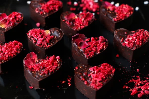 Raspberry Amaranth Chocolate Hearts (vegan)