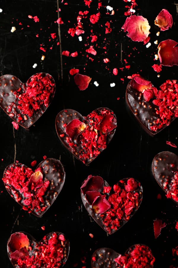 Raspberry Amaranth Chocolate Hearts (vegan)