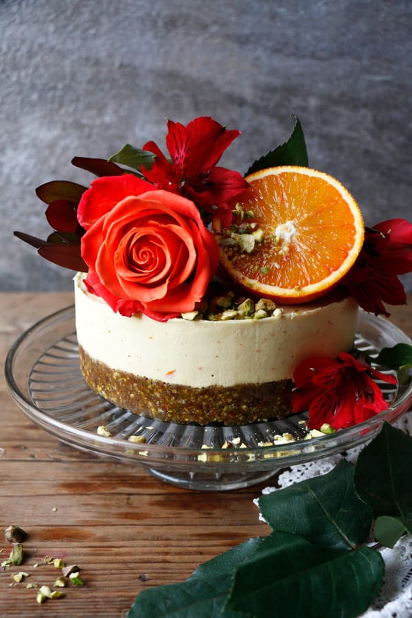 Pistachio Blood Orange Cheesecake (raw, vegan, grain-free)