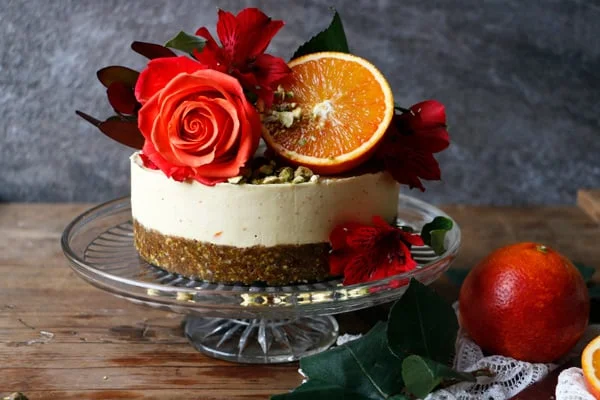 Pistachio Blood Orange Cheesecake (raw, vegan, grain-free)