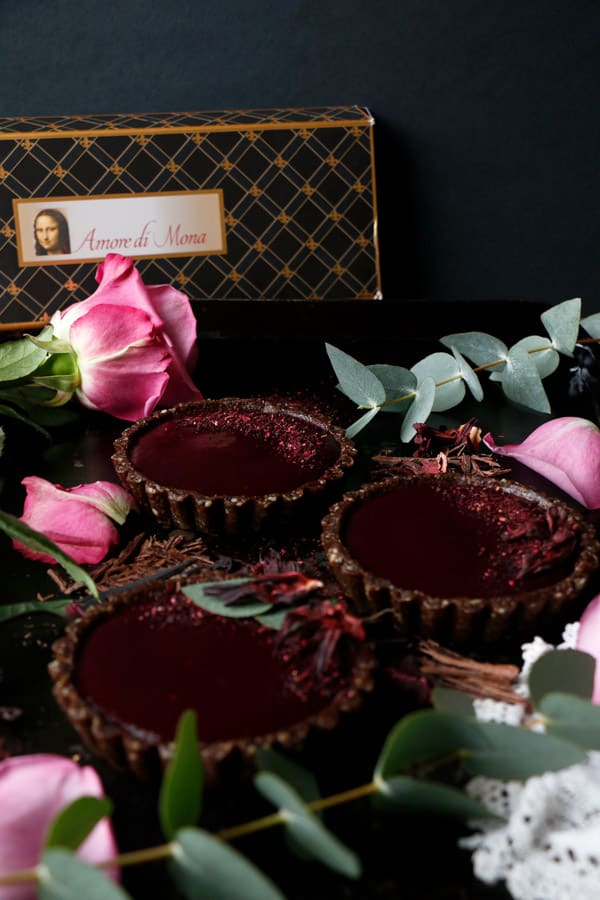 Raspberry Hibiscus Chocolate Tarts (grain-free & vegan)