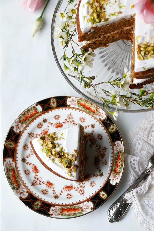 Cardamom Pistachio Carrot Cake (gluten-free & vegan)