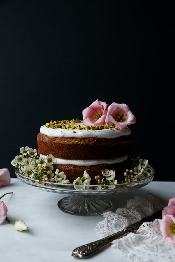 Cardamom Pistachio Carrot Cake (gluten-free & vegan)