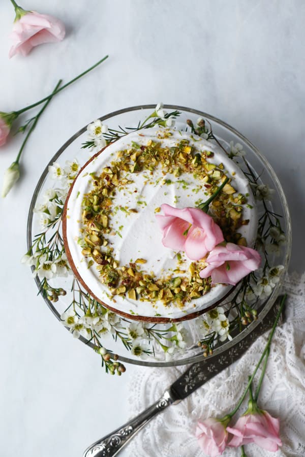 Cardamom Pistachio Carrot Cake (gluten-free & vegan)