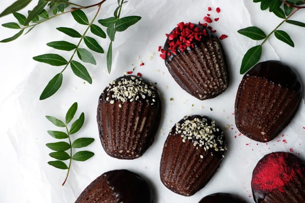 Raspberry Chocolate Madeleines (gluten-free & vegan)