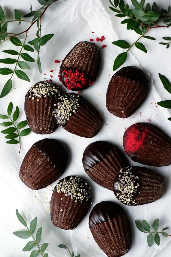 Raspberry Chocolate Madeleines (gluten-free & vegan)