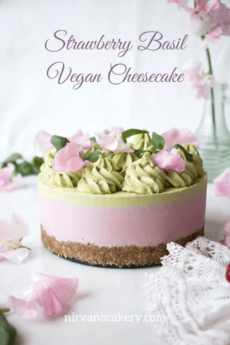 Strawberry Basil Vegan Cheesecake (grain-free)