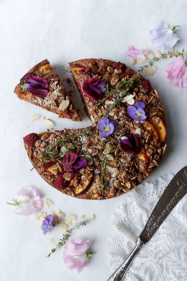 Raspberry Peach Crumb Cake (vegan & gluten-free)