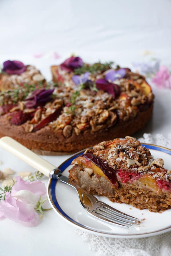 Raspberry Peach Crumb Cake (vegan & gluten-free)