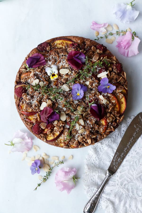 Raspberry Peach Crumb Cake (vegan & gluten-free)