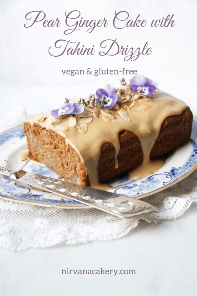 Pear Ginger Cake with Tahini Drizzle