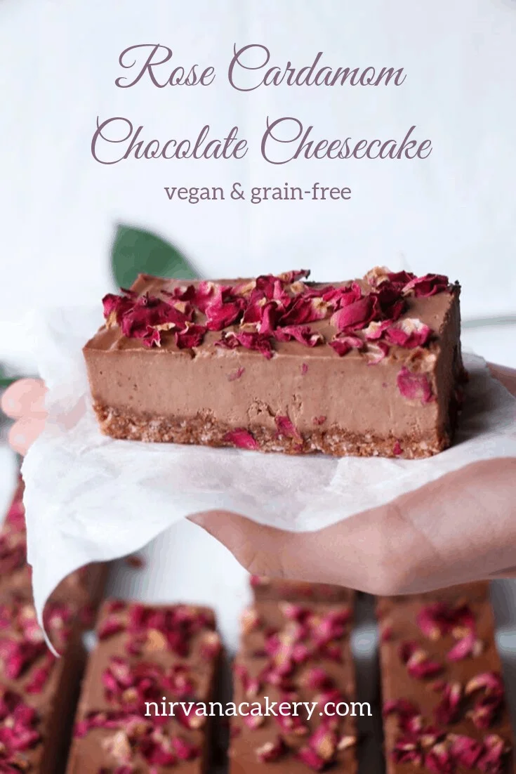 Rose Cardamom Chocolate Cheesecake (vegan & grain-free)