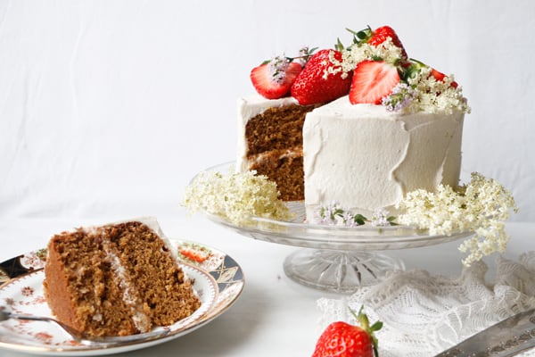 Strawberry Elderflower Layer Cake (vegan & gluten-free)