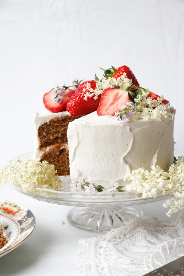 Strawberry Elderflower Layer Cake (vegan & gluten-free)