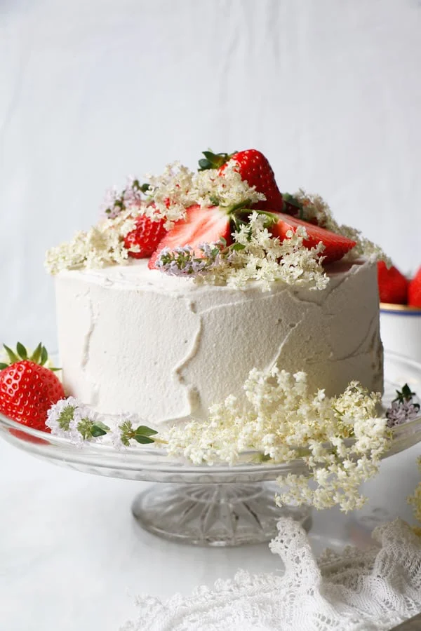 Strawberry Elderflower Layer Cake (vegan & gluten-free)