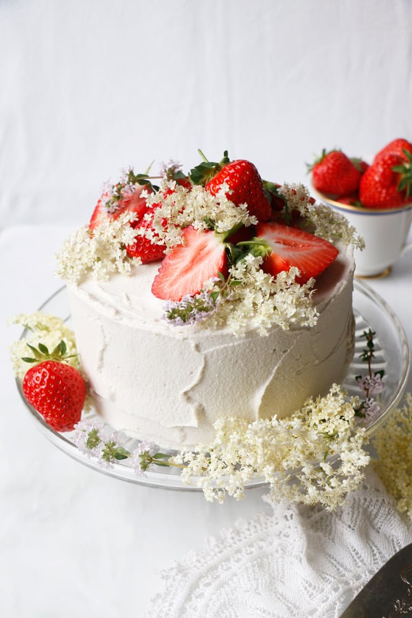 Strawberry Elderflower Layer Cake (vegan & gluten-free) - Nirvana Cakery