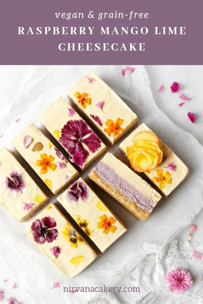 Raspberry Mango Lime Cheesecake (vegan & grain-free)
