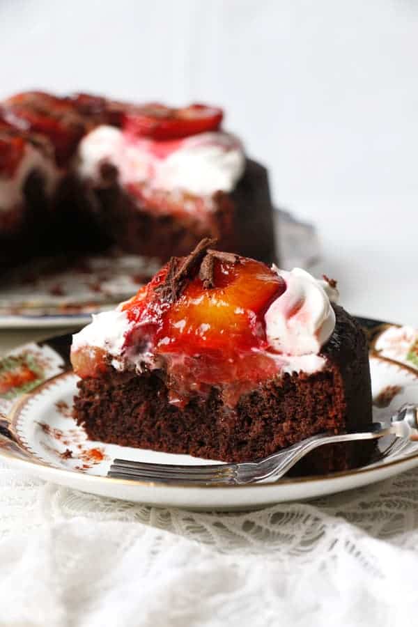 Plum Chocolate Upside Down Cake • Bakerita