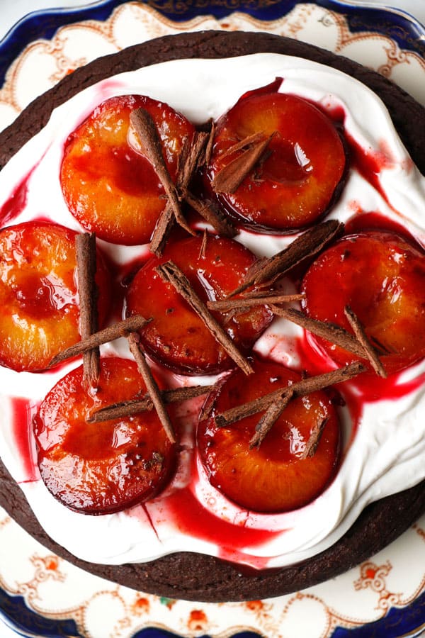 Plum Chocolate Upside Down Cake • Bakerita