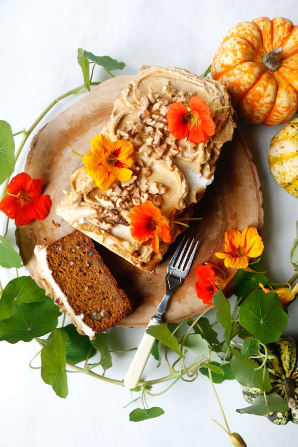 Pumpkin Walnut Bread with Salted Pumpkin Caramel (vegan & gluten-free)